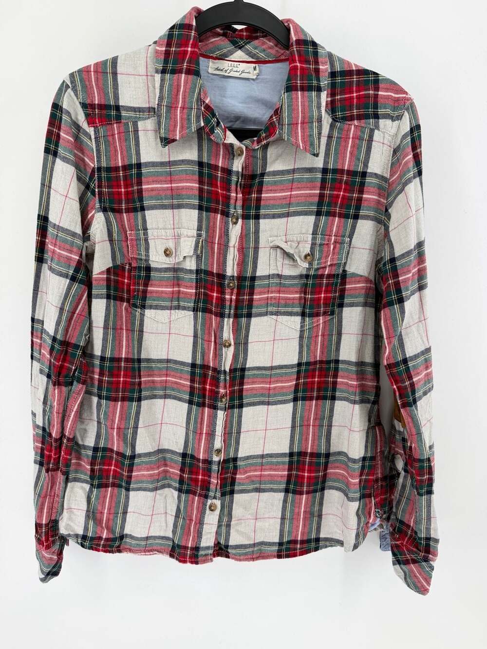 L.O.G.G. Label of Graded Goods Men’s Plaid Flannel Shirt Size M Elbow Patch